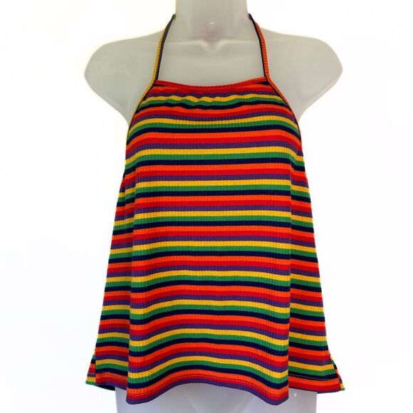 Rainbow Striped Pride Plus Size Halter Cami Crop Top - Size 3x - Picture 1 of 6